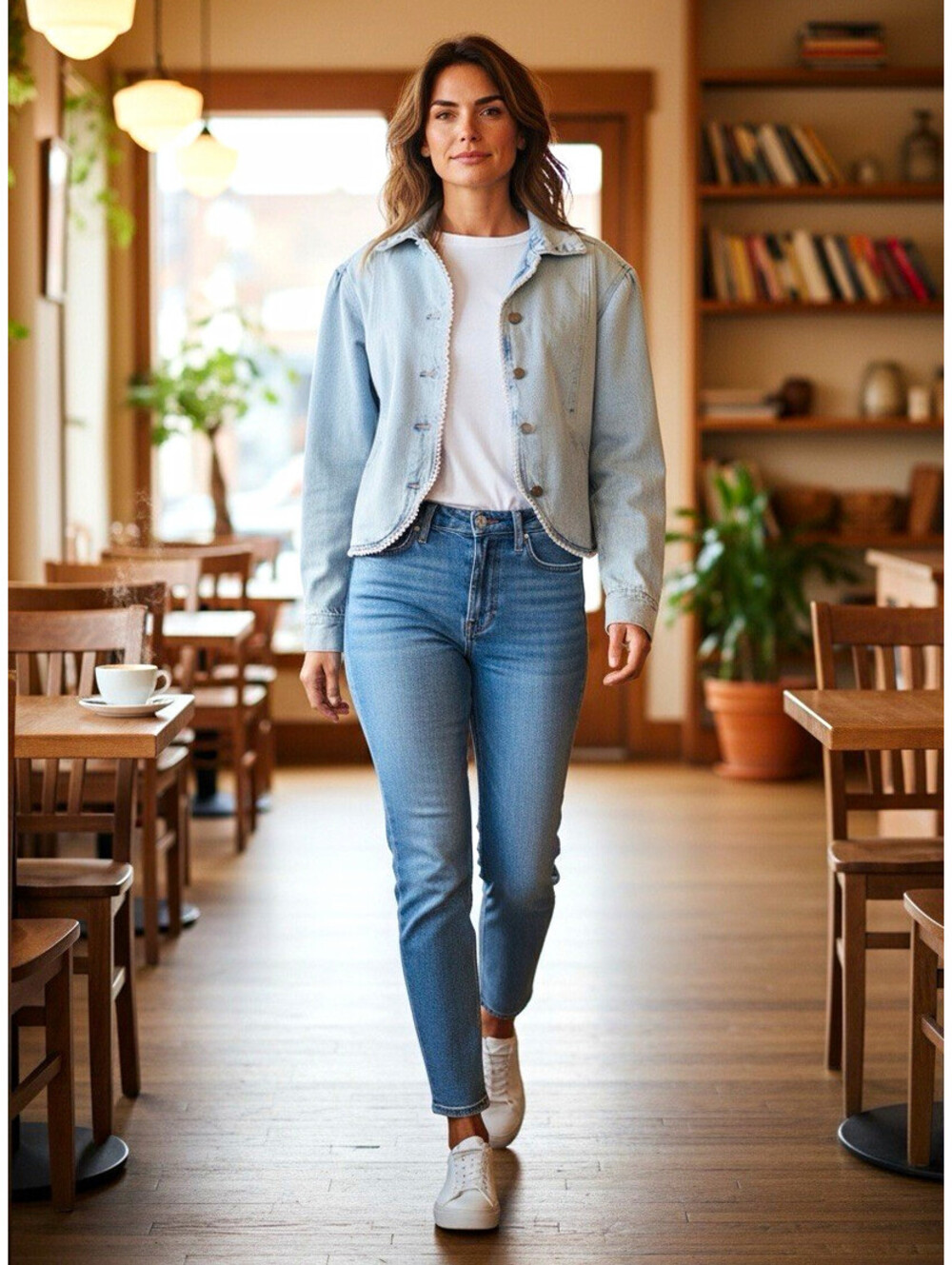 Habitual Light Blue Lace Trim Button Front Denim Jacket w/ Pockets Women’s XS